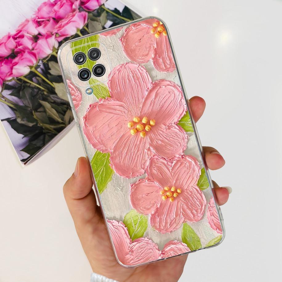 Чехол для Samsung Galaxy A12 Прозрачная накладка Модный Цветок Тонкий Мягкий ТПУ Чехол для Телефона Для Samsung A12 SM-A125F M12 F12 A 12 Capa