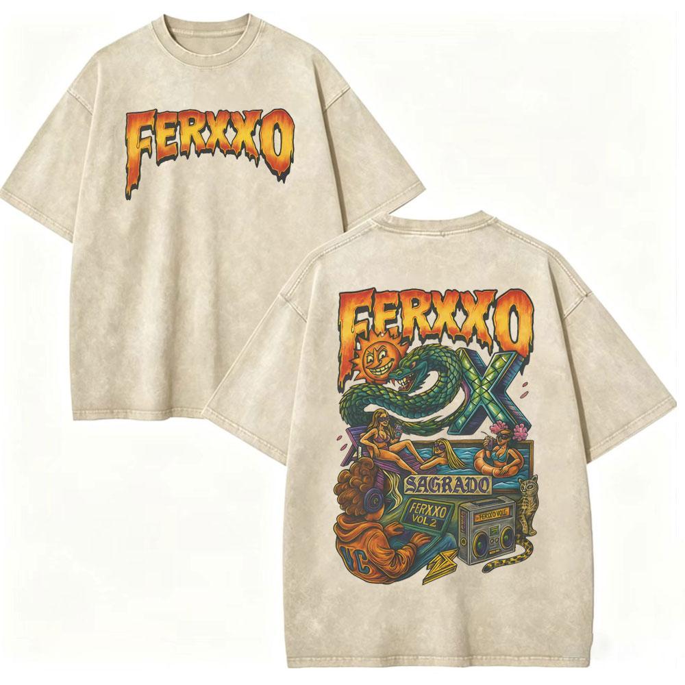 Vintage Washed Feid Vs Ferxxo Falxo Tour 2026 Graphic T Shirts Men Women Hip Hop Fashion T-shirt High Quality Cotton T-shirts