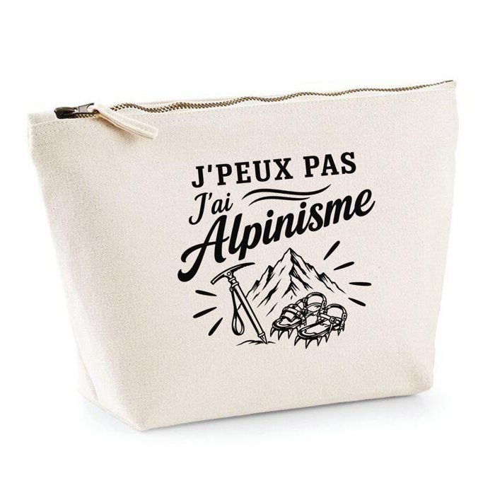 Trousse Beige J’peux pas j’ai Alpinisme J'peux pas minimaliste | Trousse de Toilette en Coton 3 L avec Zip Métal et Fond Plat