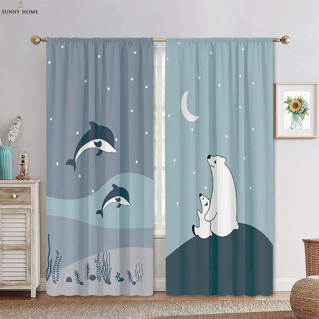 Шторы с рисунком лесных животных из мультфильмов, подходящие для гостиной, кухни, детской комнаты, декоративные шторы, 2 шт.