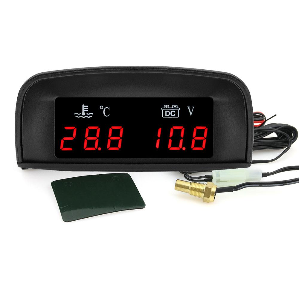 2 IN 1 Water Temperature Gauge Digital Led Voltmeter For Car Truck Motorcycle Car Temperature Sensor 10mm 1/8 NPT Celsius Degree