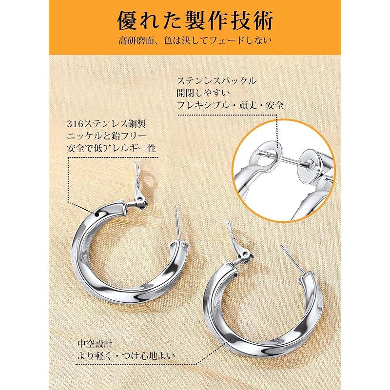 Bestyle hoop earrings ladies link earrings big stainless Compatible with metal allergies both ears 40mm silver Thick simple Popularity accessories