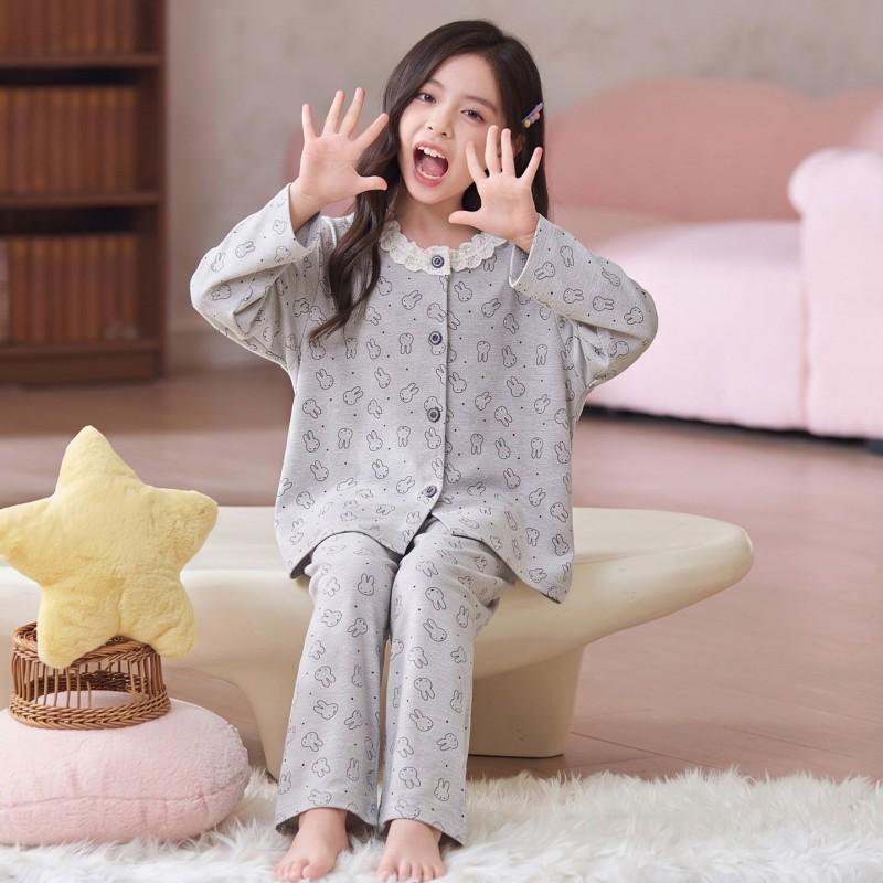100% Cotton Girls Pajama Set Long Sleeve Cartoon Print Sleepwear Comfortable Home Outfit Fall