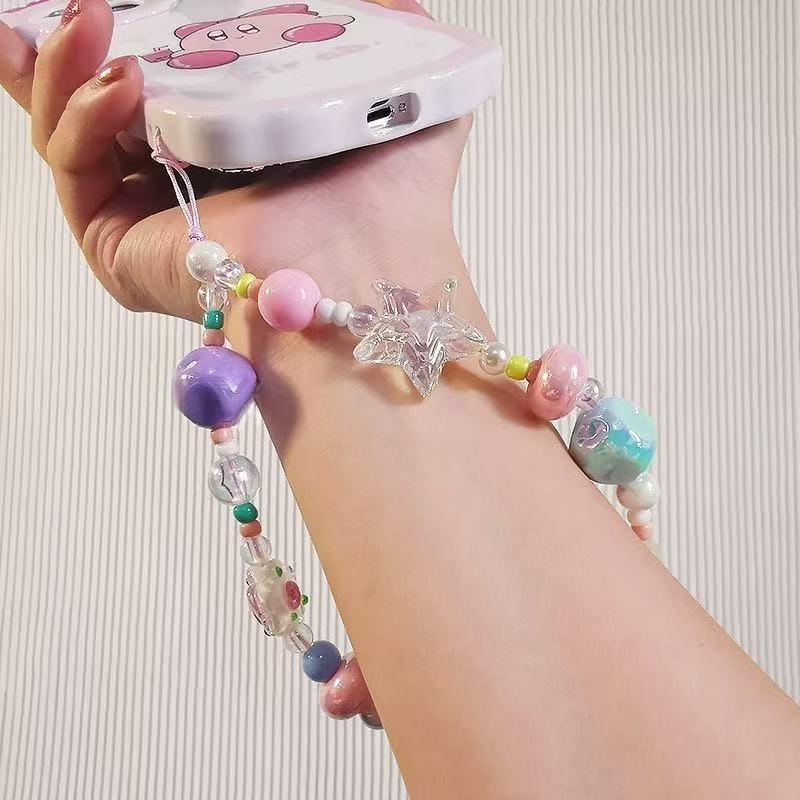 Dopamine Colorful Beaded Phone Charm Iridescent Star Flower Pendant Kawaii Cool Anti-lost Strap for Phone Bag 1