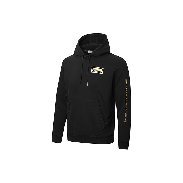Puma Holiday Metallic Print Hoodie Men Tops Black 586351-01