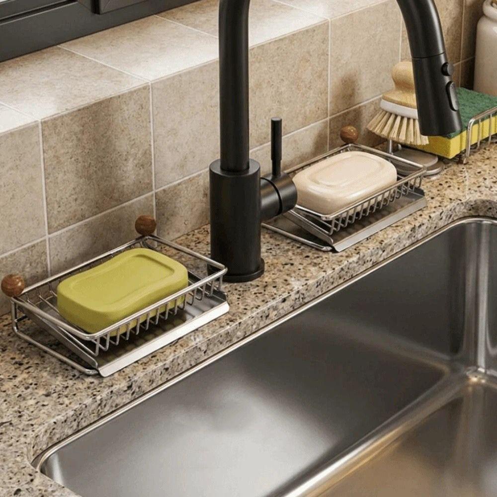 Self Draining Sponge Drain Holder Anti-rust Soap Sponge Rack Kitchen Sink Storage Rack Sink Area