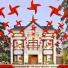 Уличный свадебный декор: Деревенская гирлянда для двора с фонариками «Двойное счастье» и подвеской-вертушкой