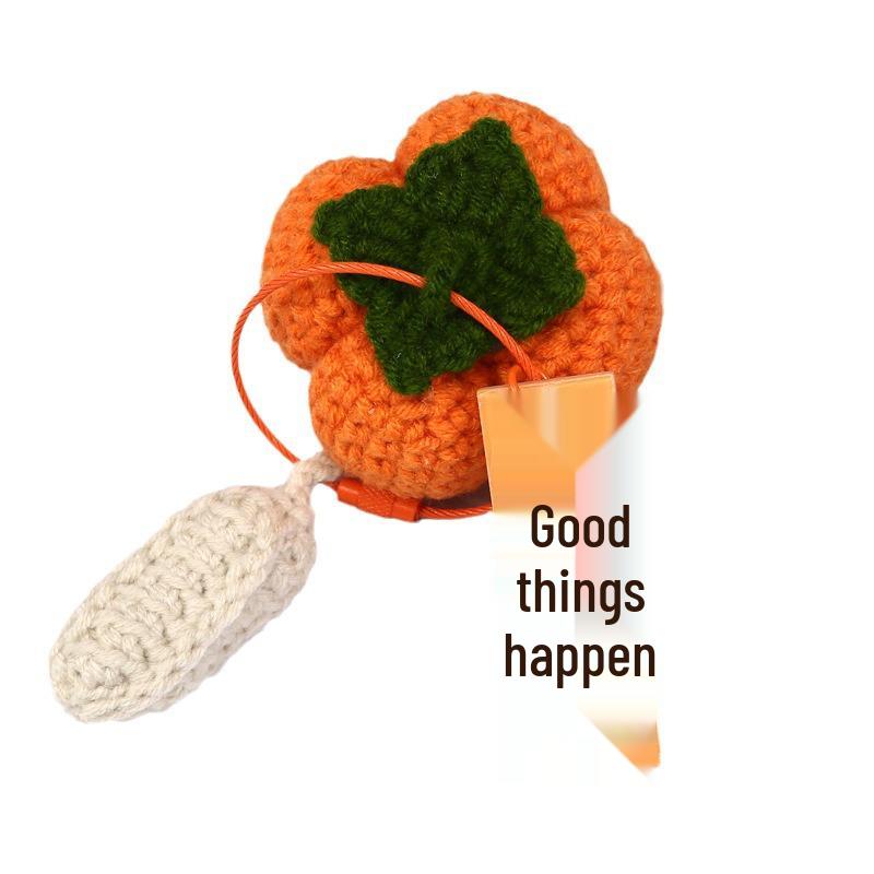 Wool Knit Keychain with Persimmon and Peanut Pendants - Souvenir Gift Box Accessories