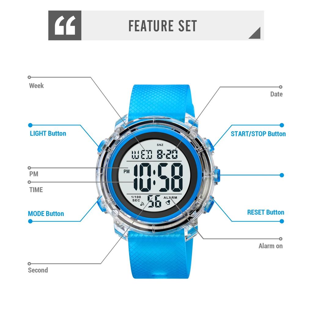SKMEI 1996 Календарные часы reloj hombre Япония Цифровой механизм Светодиодная подсветка Часы Мужские Женские 5 Бар Водонепроницаемые Таймер Наручные часы