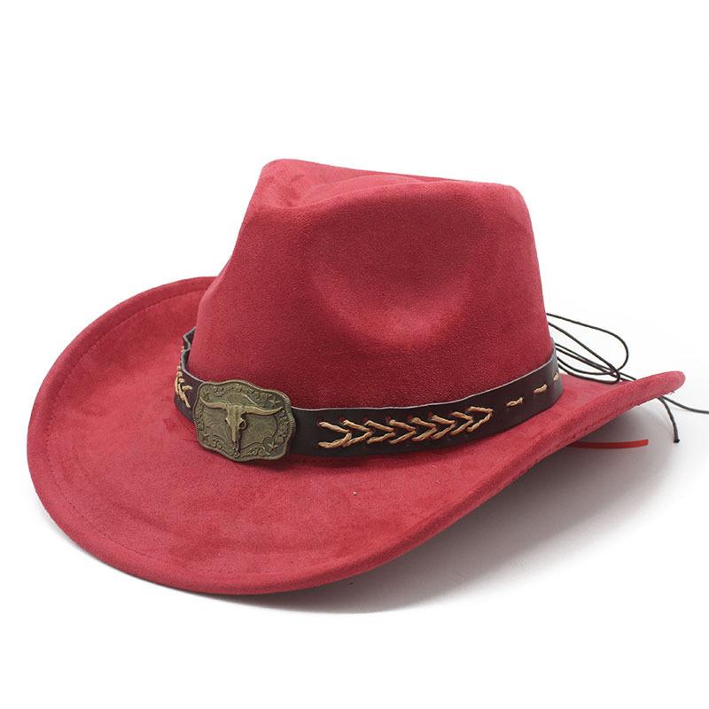 New suede ethnic wind bull head riding jazz hat peach heart cowboy hat sunshade top hat
