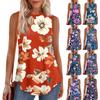 Women's Round Neck Retro Flower Print Vest Versatile Loose Hem Sleeveless T-Shirt Top