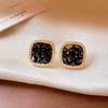 geometric black zirconia stud earrings