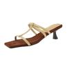 Slim Heels Cool Slippers Female New Little Fairy Temperament White Square Head Open-toed High-heeled Slippers Summer