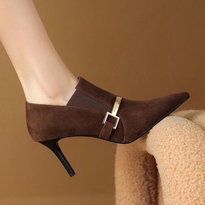 Модные женские туфли на высоком каблуке с острым носком из замши, модные прогулочные туфли 2024 года, осенние новые тенденции, дизайнерские туфли-лодочки, платье, сексуальные туфли-лодочки Zapatillas Mujer