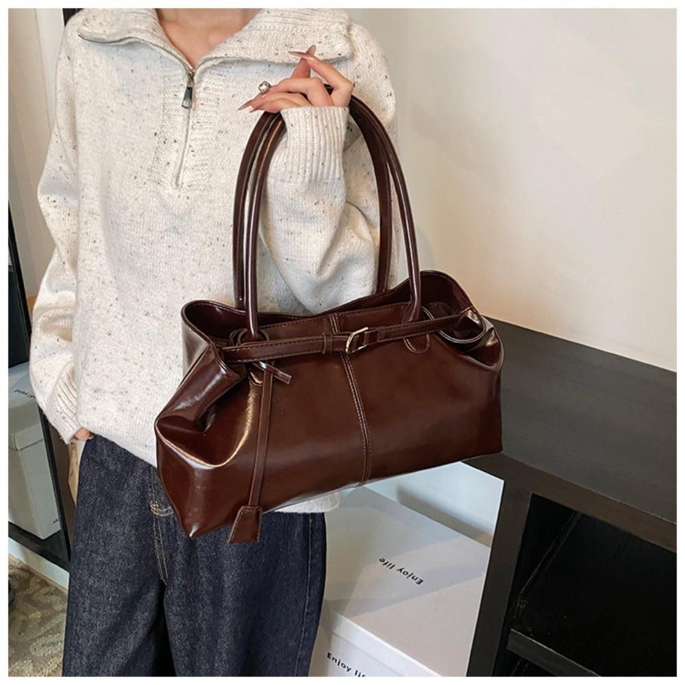 New Oil PU Leather Handbag Multifunctional Casual Tote Bag Large Capacity Underarm Bag Women