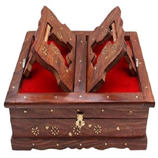 Деревянная прямоугольная подставка и коробка для священной книги Рихал ручной работы