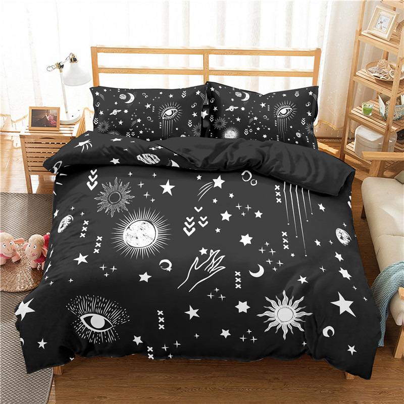 3D Geometric Bedding Set Bohemian Style Sun Eye Star Floral Wing Abstract Pattern Print Duvet Cover Microfiber King Quilt Cover