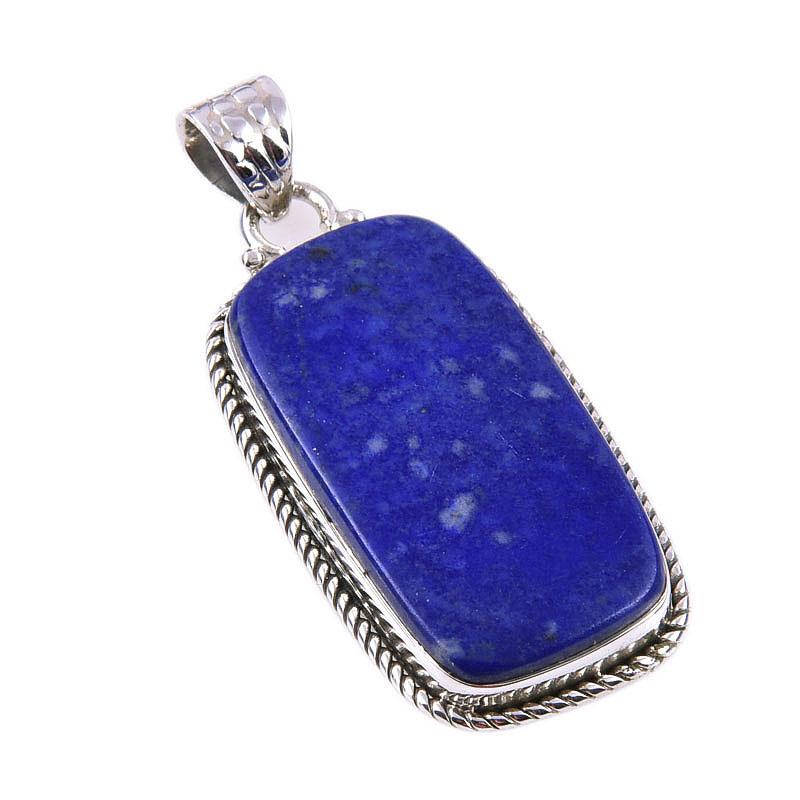 Natural Lapis Lazuli Gemstone 925 Solid Sterling Silver Gift Pendant 1.75" a3N10