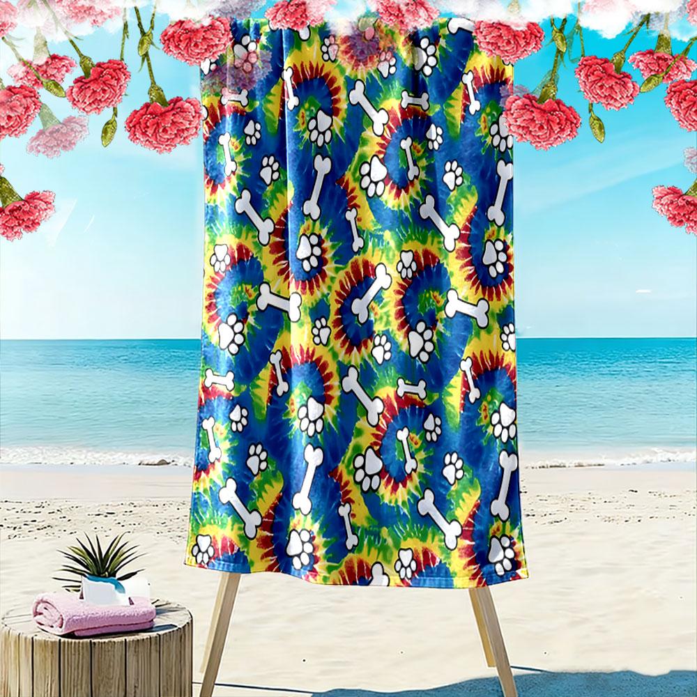Whimsical paw bone swirls Print beach towel, quick drying, suitable for travel, outdoor sports, jogging, the beach and swimming, gift