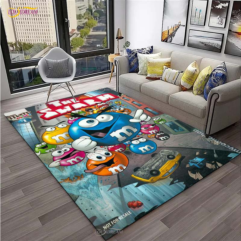 M&M Sweet Cartoon Kawaii Cute Carpet for Living Room Bedroom decor Yoga Area Rug Kitchen Unslip Floor Mat Alfombra Birthday gift