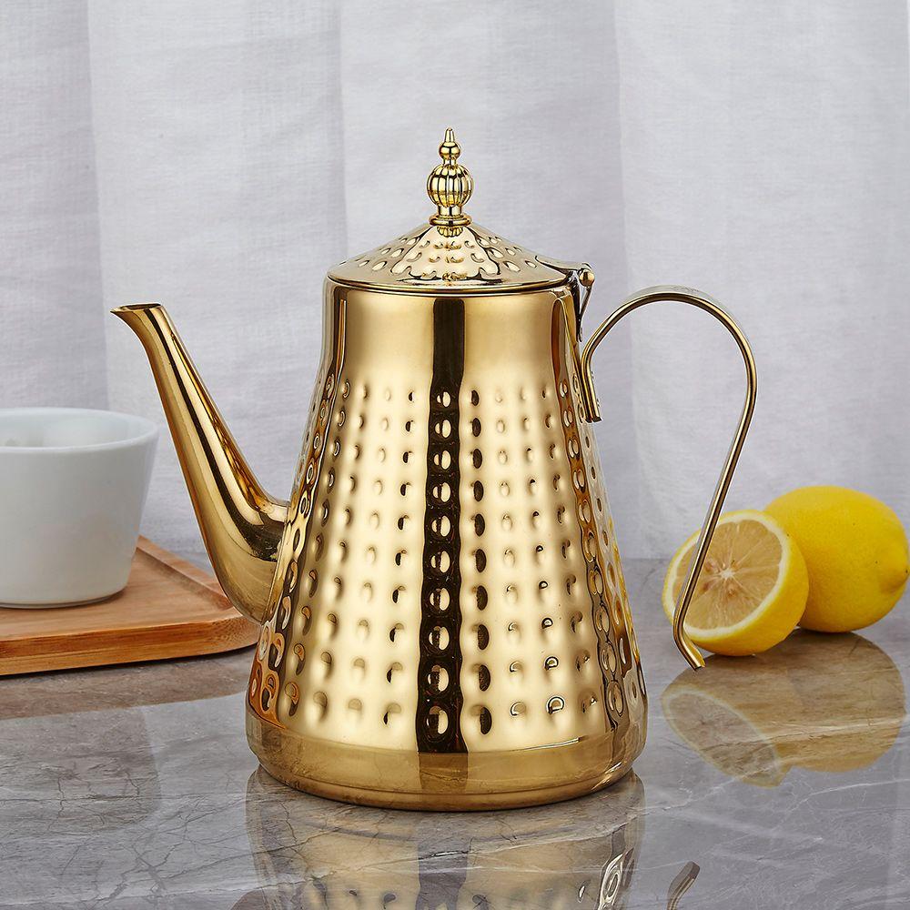 European style thickened stainless steel teapot tea restaurant retro household tea kettle golden large-capacity induction cooker