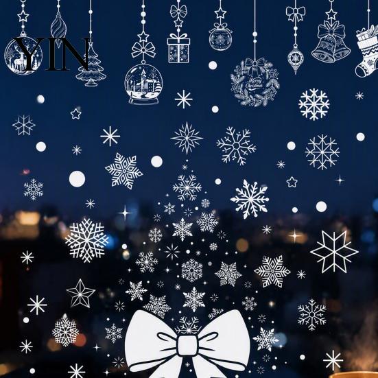 Winter Theme Glass Clings 6Pcs Christmas Snowflake Static Window Clings, PVC Reusable Decals, Removable Easy Apply Decorations Stickers for