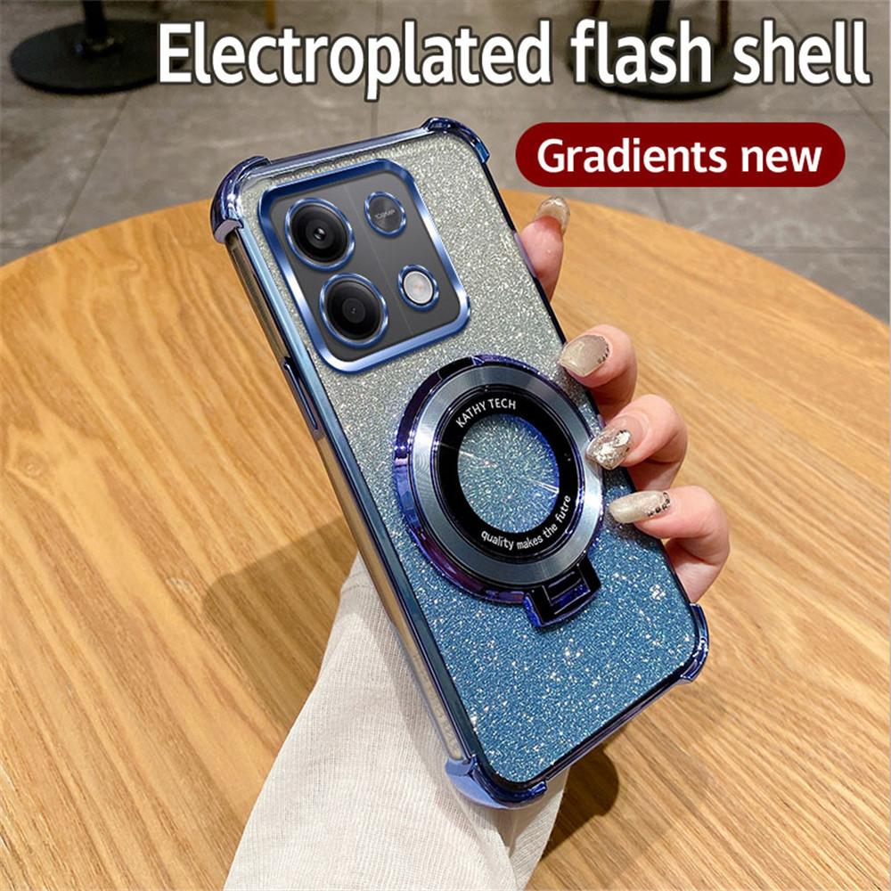 Противоударный чехол для телефона с подставкой для Xiaomi Redmi Note 14 Pro Plus 14C 4G 5G 14T POCO X7 Pro, силиконовая накладка с градиентным блеском