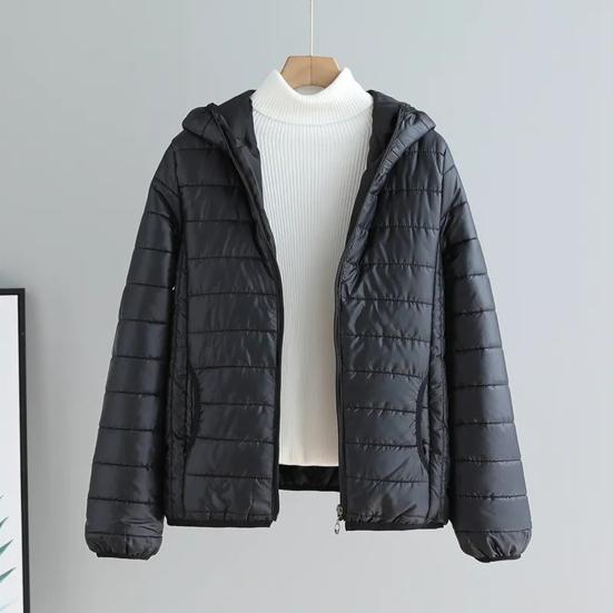 Fall Winter Women Jacket Thick Padded Warm Windproof Soft Zipper Closure Loose Cardigan Hooded Long Sleeve Lady Down Coat