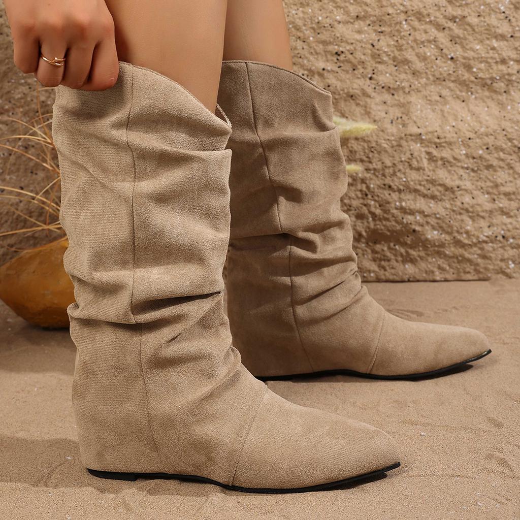 Designer New Shoes Women  Spring Knee High Boots Black White Tall Boots Woman Pleated Low Heel Casual Leather Female Long Shoes