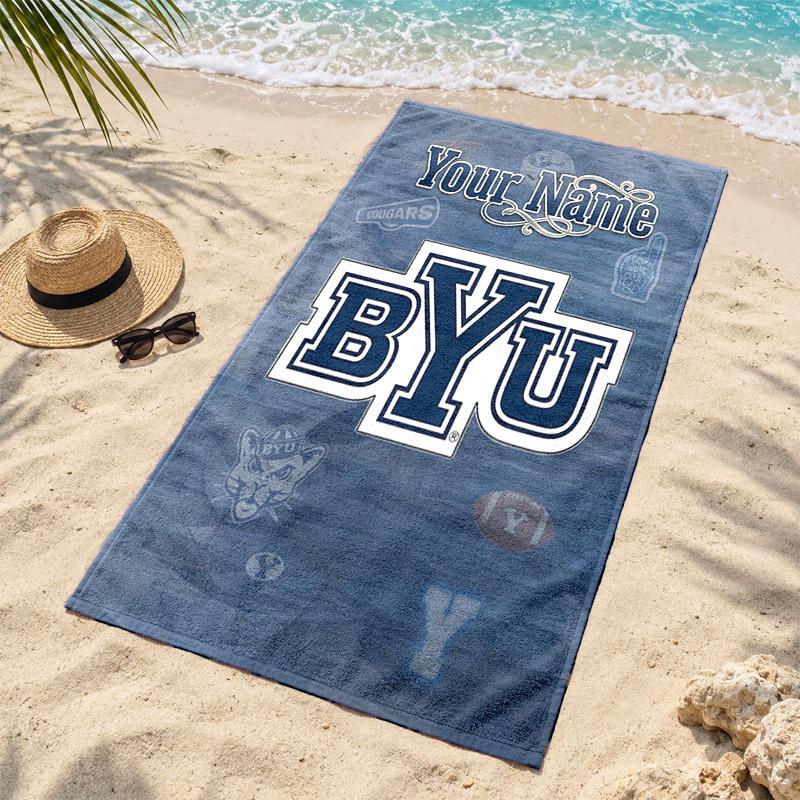 BYU Cougars Custom Name Beach towels also serve as bath towels summer essential a musthave for the outdoors the beach and the pool