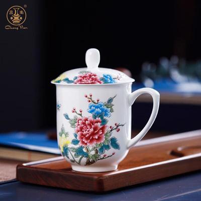 Керамическая офисная кружка с пионами из Цзиндэчжэня
