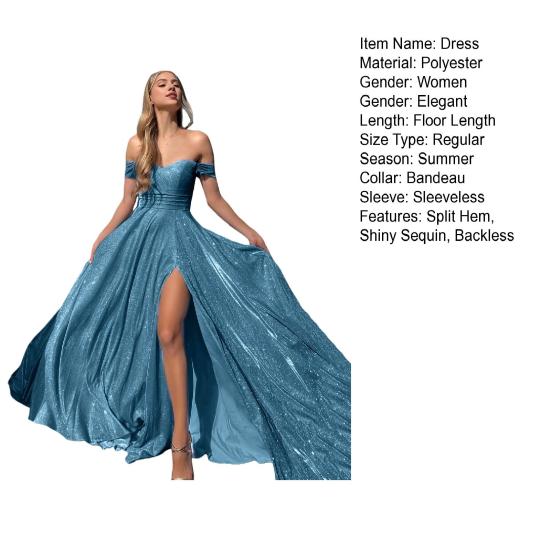 Женское вечернее платье с открытыми плечами-бандо без спинки без рукавов с открытой спиной и блестящими пайетками с разрезом подол трапециевидной формы, большие качели, платье для выпускного вечера, макси-платье, бальное платье