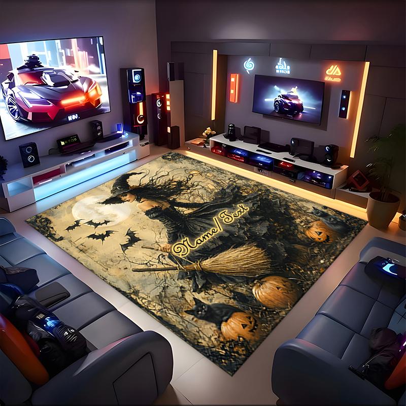 1PC Custom Name Witchcraft Moonlit Night Theme Floor Mat Ideal for Living Room, Game Rooms, Office, Bedroom,Floor Mat Playful Design