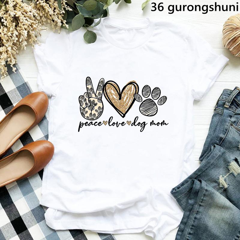 Peace Love Border Colliecockerspanielshih Tzubernese Pyrenees Print Tshirt Unisex Funny Rainbow Leopard T Shirt Girls Tshirt