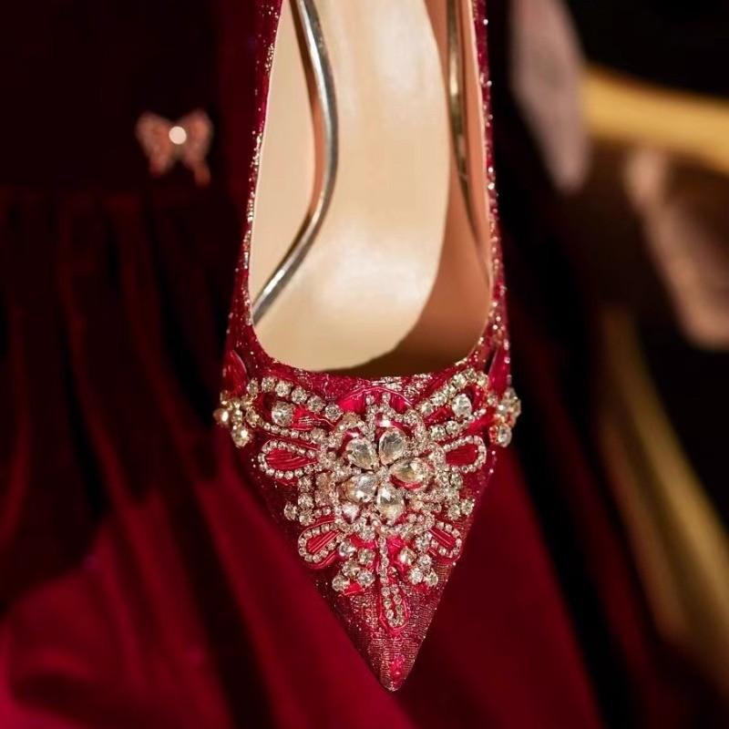 Fashion Women High Heel Shoes Elegant Fashion Pointed Tip Fine High Heels Womens Water Diamond Banquet Party Wedding Shoes Zapatos Mujer