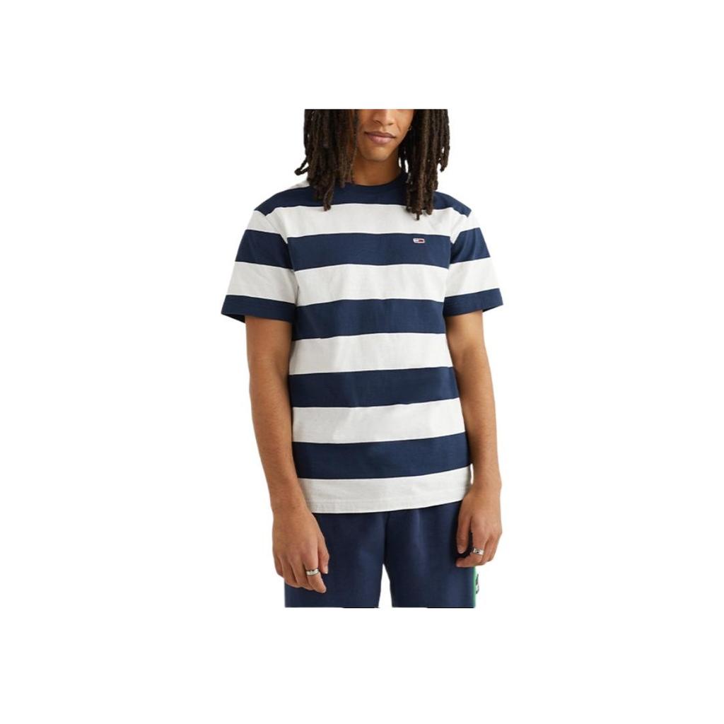 Tommy Hilfiger Хлопок Однотонный Винтажный Американская Широкая Полоска Маленький Вышитый Логотип Круглый Вырез Короткий Рукав Футболка Мужские топы DM0DM16308YBR