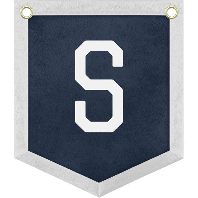Handmade Felt Alphabet Pennant Banner for Nursery Room Decor - Navy Blue & Beige Educational Wall Hanging for Kids Room 11.8 x 13.8 Inches (B)