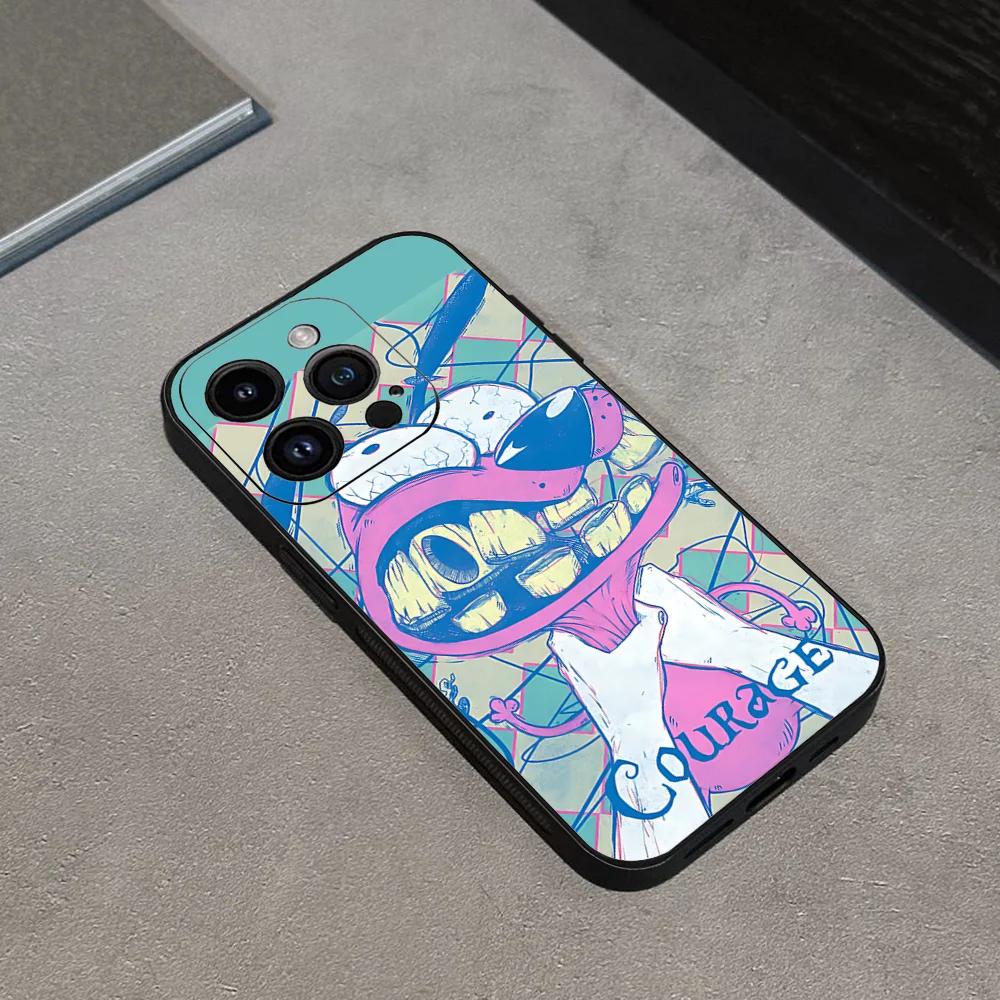 Мультяшный C-Смелость Собака D-Трусишка Чехол для телефона For Iphone 16 15 11 13 14 Pro Max 7 8 Plus X Xr Xs Max 12mini Черный Чехол
