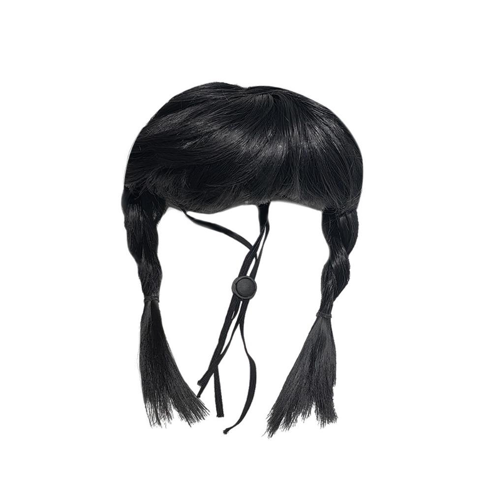 Funny Double Ponytail Pet Hairpiece Black Cosplay Wig Easy to Wear Animal Wig Festival Cosplay