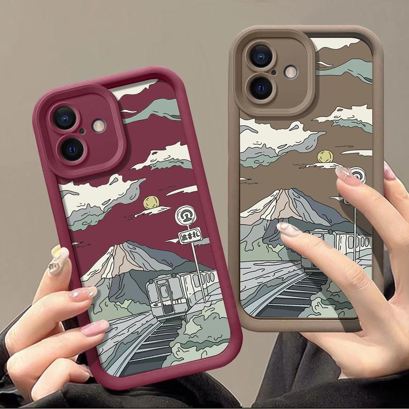 Мягкий чехол для телефона из ТПУ с рисунком в виде гор для iPhone 16, 15, Pro, 14, Plus, 13, 12, 11, Pro Max, Xs, Xr, 8, 7, однотонный, противоударный, защитный чехол для объектива