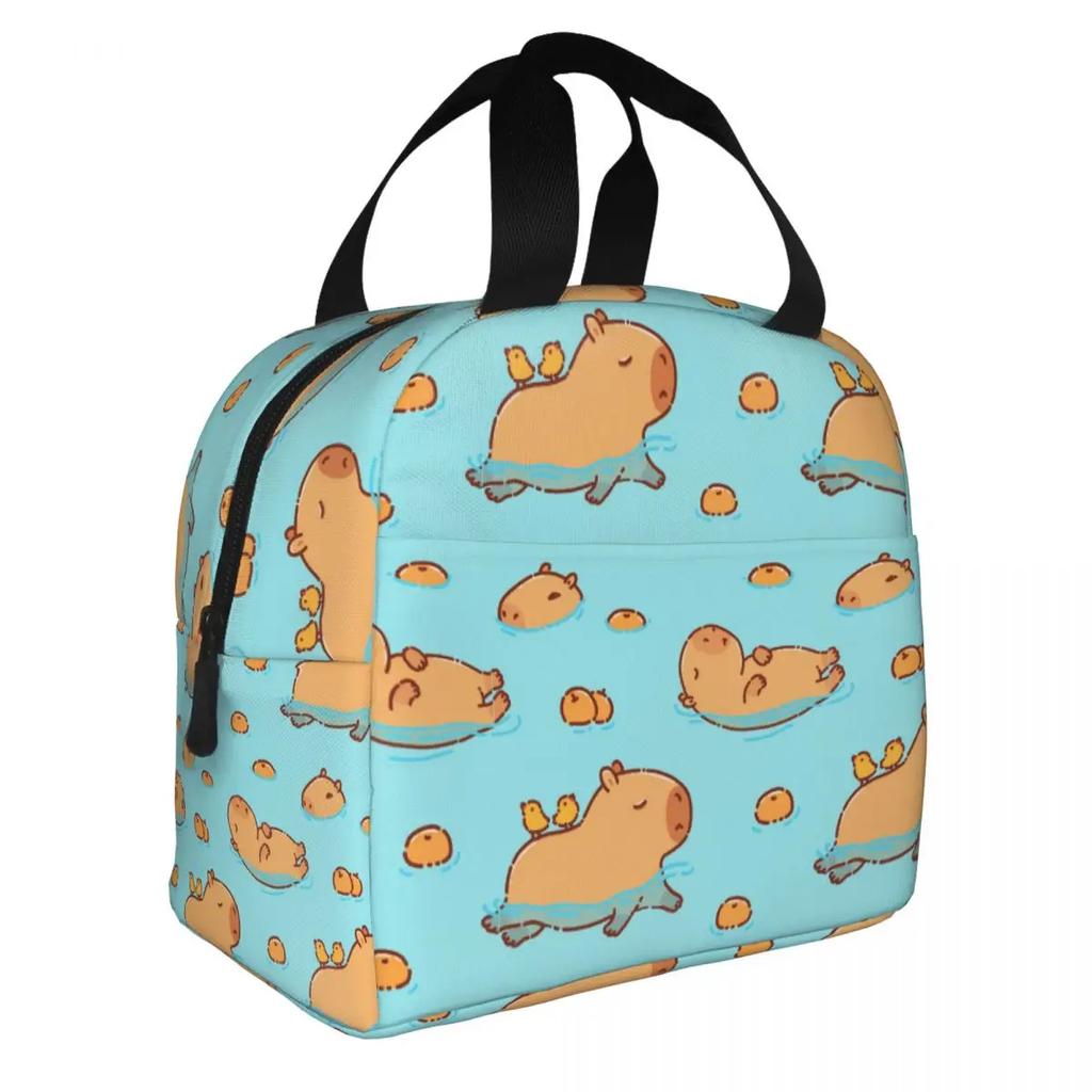 Милая капибара, плавающая, кавайная, Capy Animal Merch, ланч-боксы, портативная, изолированная, холщовая, термосумка для еды, школьная сумка