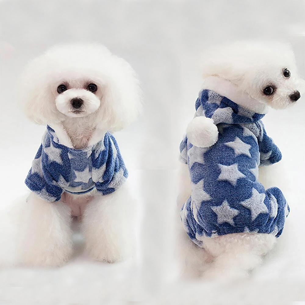 Soft Fleece Dog Pajamas Jumpsuit Winter Dog Clothes Star Pattern Warm Comfortable Jumpsuits Coat for Small Dogs Puppy Dog Cat Clothing Jumpsuits