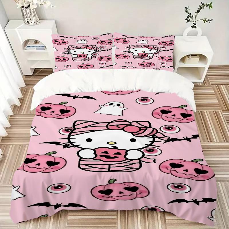 Hello Kitty Halloween Print 3Pcs Bedding Setduvet Cover With 2 Bedropillowcase Home Birthday Gift