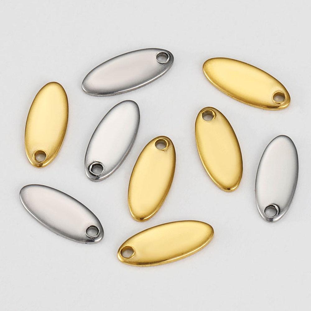 20pcs Oval Gold Stainless Steel Blank Tags Charms Pendants DIY Bracelet Charm Jewelry Making Finding Components Wholesale