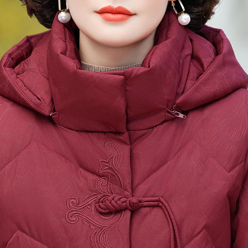 Зимнее короткое пуховое пальто для женщин, винтажная верхняя одежда больших размеров с капюшоном, элегантная, толстая, теплая, с вышивкой, пуховик, женские парки