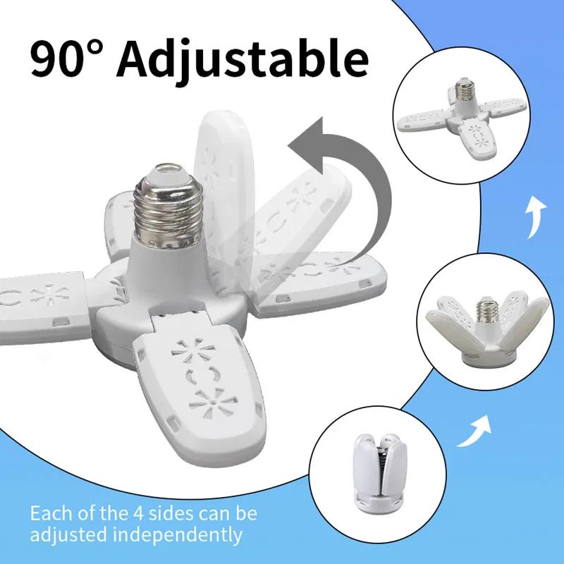 Светодиодные светильники для гаража, промышленное освещение, складная четырехлепестковая лампа мощностью 28 Вт, светодиодные светильники для подвала, деформируемые для гаража, склада, мастерской