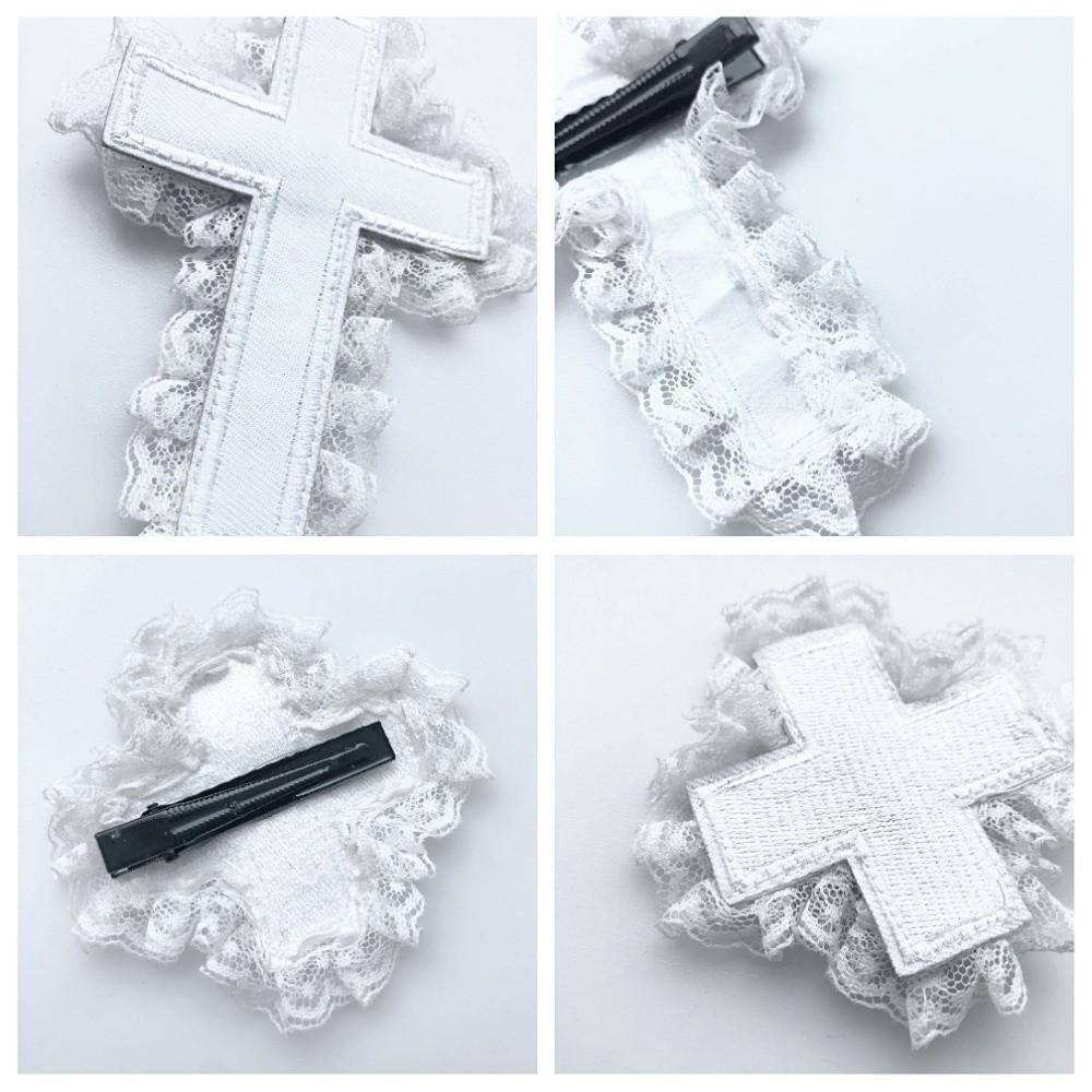 Y2K Distressed Look Cross Hair Clip Lolita Punk Gothic Hairpin Lace Crosses Hair Clip Girls