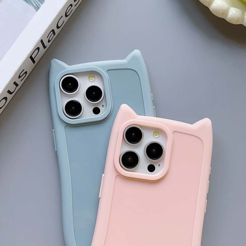Модный однотонный чехол с кошачьими ушками для IPhone15 13 12 11 14 Pro Max Plus, мягкий силиконовый чехол из ТПУ с защитой от падения, задняя крышка