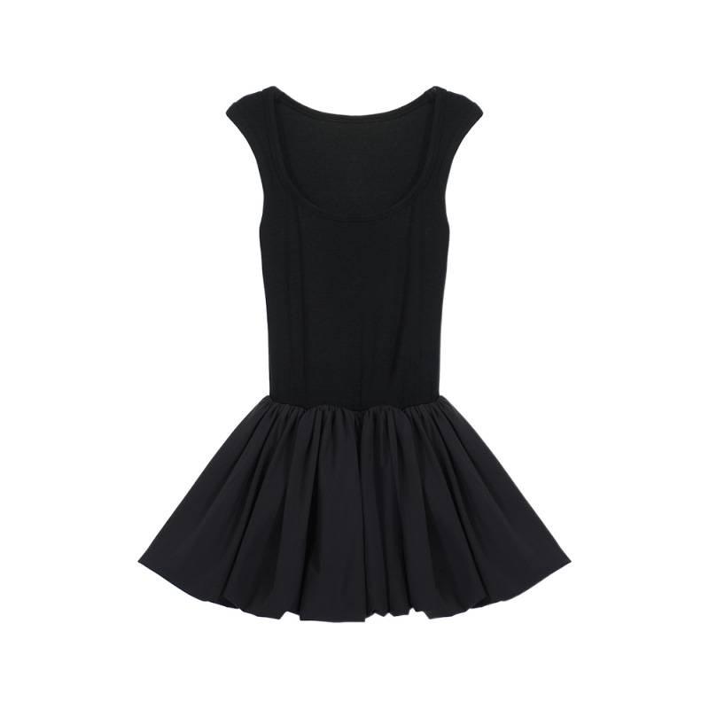 2026 Spring/Summer Women's High Waist Fluffy Short Skirt Patchwork Knit Vest Dress