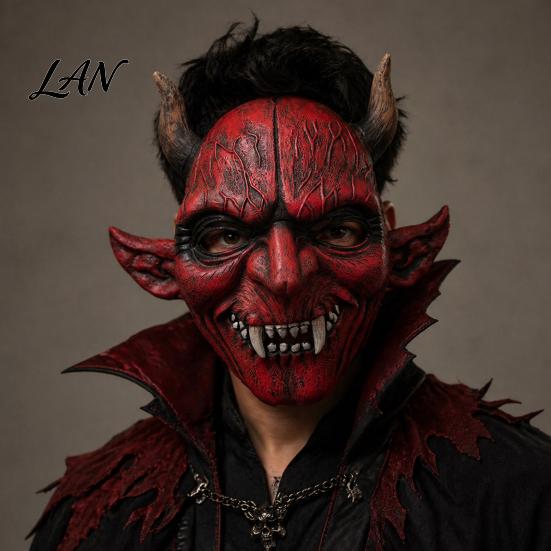 Full Face Horror Costume Mask Halloween Scary Demon Masque for Adults, Red Devil Breathable Foam Party, Haunted House, Cosplay Prop Blood Texture